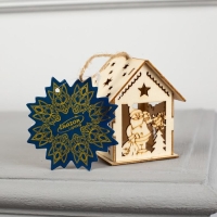 Ёлочная игрушка «Домик с Дедом Морозом и ёлкой», от батареек, свечение тёплое белое Ёлочная игрушка «Домик с Дедом Морозом и ёлкой», от батареек, свечение тёплое белое