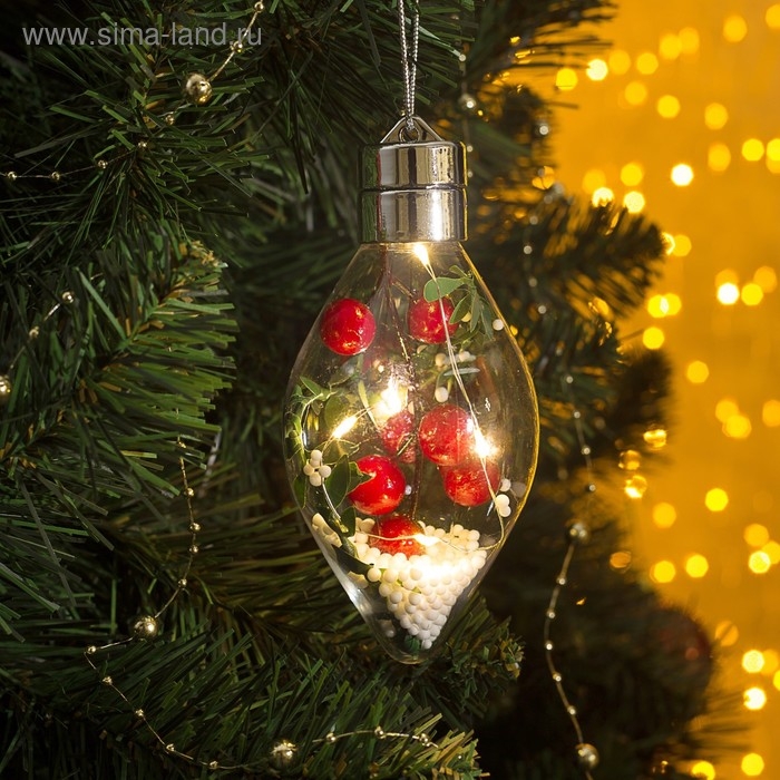 Ёлочный шар «Ягоды», батарейки, 5 LED, свечение тёплое белое Ёлочный шар «Ягоды», батарейки, 5 LED, свечение тёплое белое