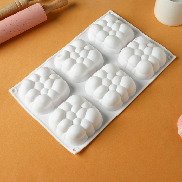 Форма для выпечки и муссовых десертов KONFINETTA &laquo;Облачко&raquo;, силикон, 30&times;18,8&times;3,5 см, 6 ячеек (7,4&times;7,4 см), цвет белый