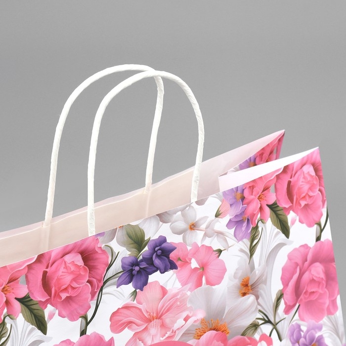 Пакет подарочный крафтовый, упаковка, &laquo;Подарок для тебя&raquo;,цветы, 32 х 28 х 15 см