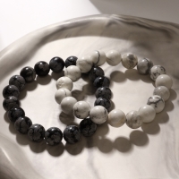 Набор браслетов шар №10 &laquo;Кахолонг и Обсидиан&raquo;