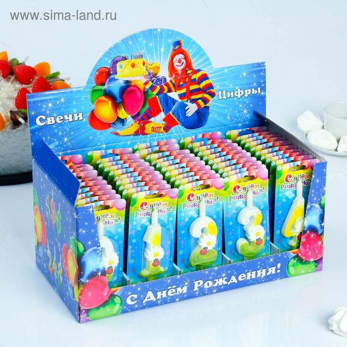 Шоу-бокс со свечами для торта цифры "Ромашки", 10,2 см, 50 штук