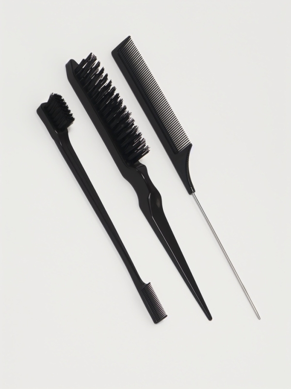 Набор расчесок 3 предмета (щетка, с хвостиком, мини-щетка) пластик черный пакет QF