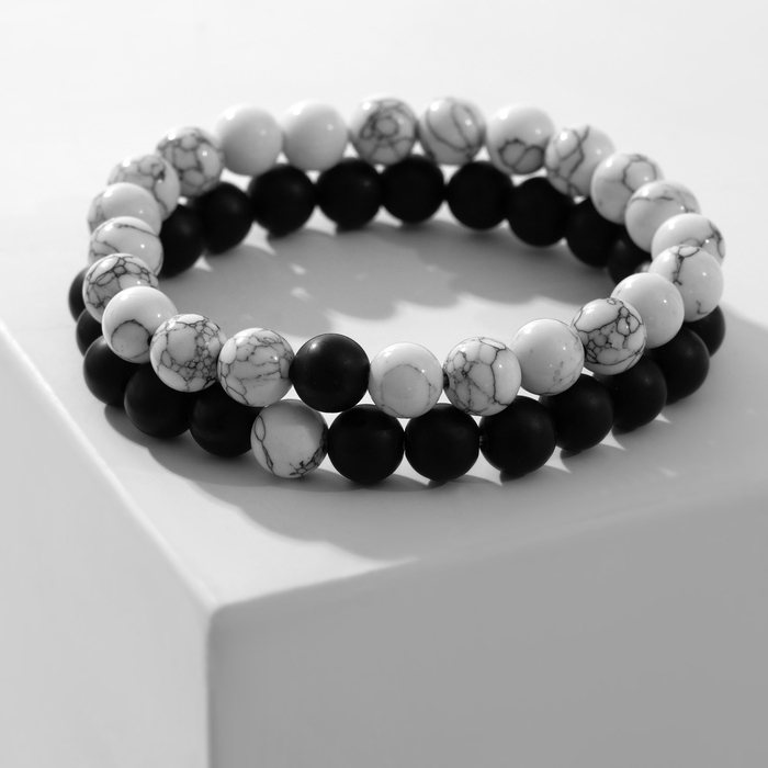Набор браслетов 2шт шар №8 &laquo;Агат&raquo;, цвет чёрно-белый