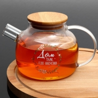 Чайник стеклянный заварочный с бамбуковой крышкой &laquo;Дом&raquo;, 1000 мл