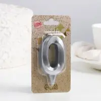 Свеча в торт &laquo;Грань&raquo;, цифра 0, серебряный металлик, 6.5 см