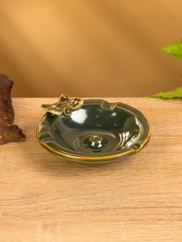 Подставка под благовония "Тарелка с бабочкой" керамика, цв. зелёный, 10х10х3 см