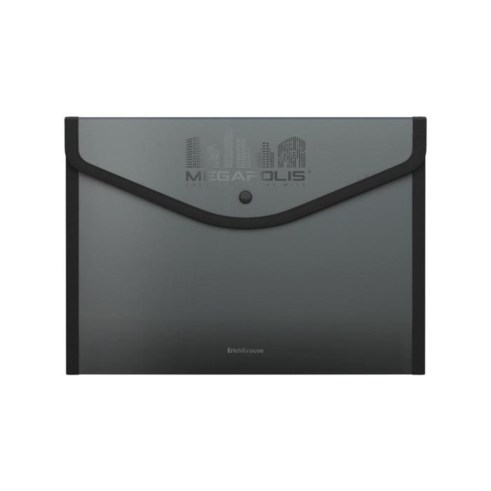 Папка-конверт на кнопке А4, 600 мкм, ErichKrause Megapolis, обшитая, непрозрачная, микс