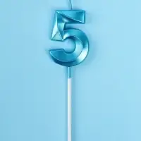 Свеча в торт на шпажке &laquo;Грань&raquo;, цифра 5, голубая, 5 см