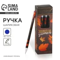 Ручка шариковая пластик с колпачком, синяя паста, шариковая 0.5 мм &laquo;Золотой учитель&raquo;