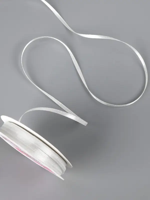 Лента атласная, 3 мм, 45&plusmn;1 м, белая №01