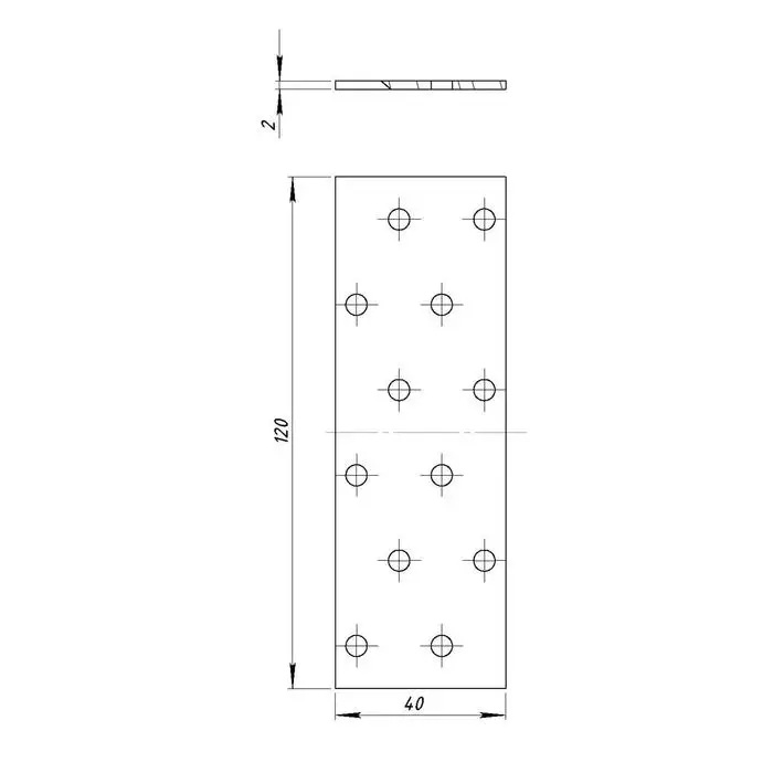 Пластина крепёжная, оцинкованная, 40 х 120 х 2 мм