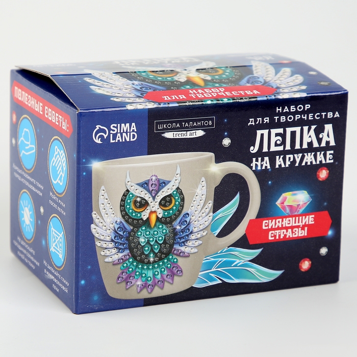 Набор для декора кружки полимерной глиной. Лепка на кружке &laquo;Ночная сова&raquo;, со стразами