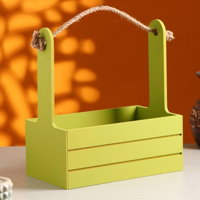 Кашпо деревянное 25.5&times;15&times;30 см "Аром", ручка канат, Фисташковый