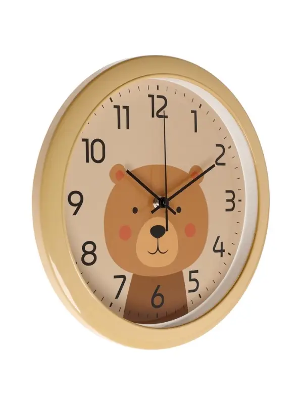 Часы настенные "Медвежонок", детские, плавный ход,  d=29см, бежевые