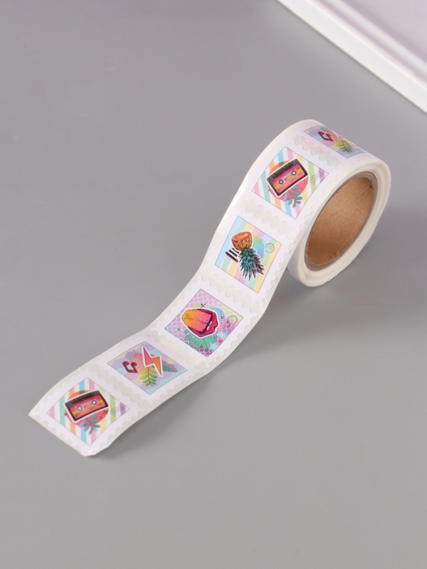 Наклейка бумага "Марки. Неон" 3х3 см 200 шт в рулоне