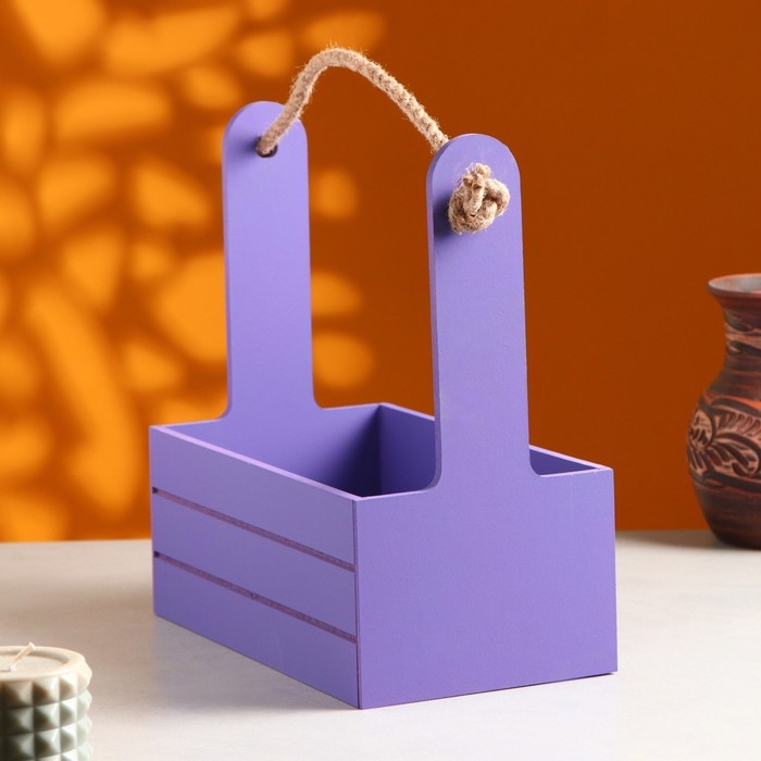 Кашпо деревянное 25.5×15×30 см Кашпо деревянное 25.5×15×30 см "Аром", ручка канат, Фиолетовый