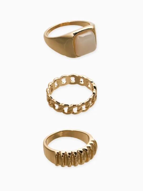 Набор колец 3 шт "Новый стиль" цепь, размер МИКС, цвет белый в золоте