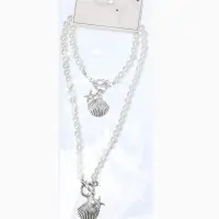 Набор 2 пред-та: бусы.браслет "Жемчуг", ракушка вонголе, цвет белый в серебре L=18/42см №8   1093654