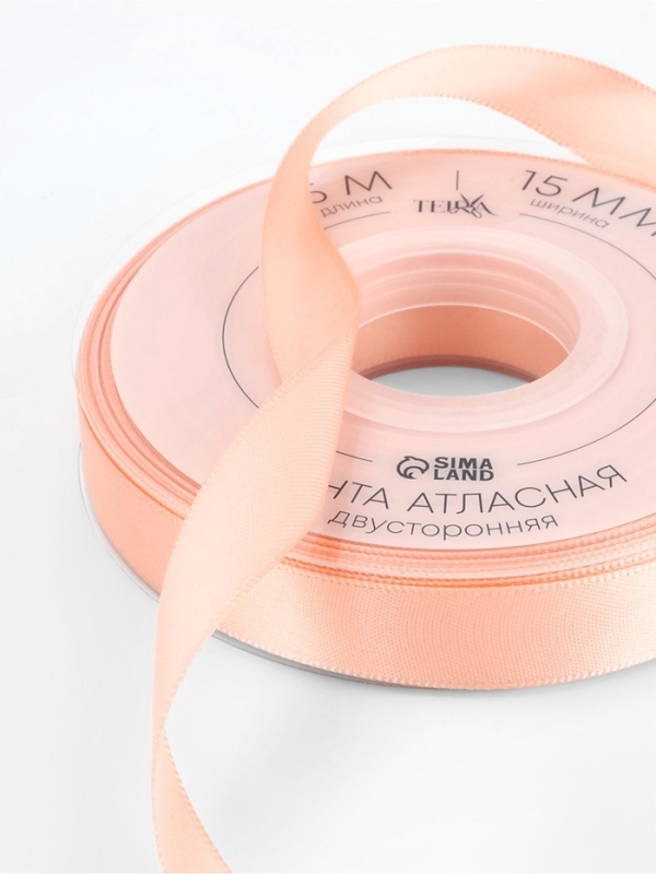 Лента атласная двухсторонняя №0714 15мм*25&plusmn;1м персиковый пух TR