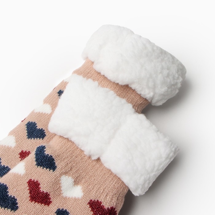 Носки женские с мехом "Сердечки", цвет бежевый, размер 36-40