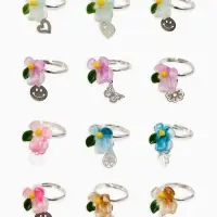 Кольцо &laquo;Выбражулька&raquo; цветок с подвеской, МИКС, безразмерное (фас. 36 шт.)