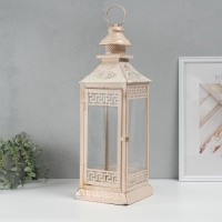 Подсвечник металл, стекло на 1 свечу фонарик "Ажурный ромб" белый с патиной 52,5х17,5х17,5см 54492 Подсвечник металл, стекло на 1 свечу фонарик "Ажурный ромб" белый с патиной 52,5х17,5х17,5см 54492