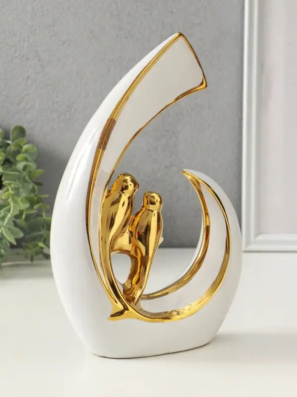Сувенир керамика "Две птички. Абстракция" белый с золотом 8х20х29 см