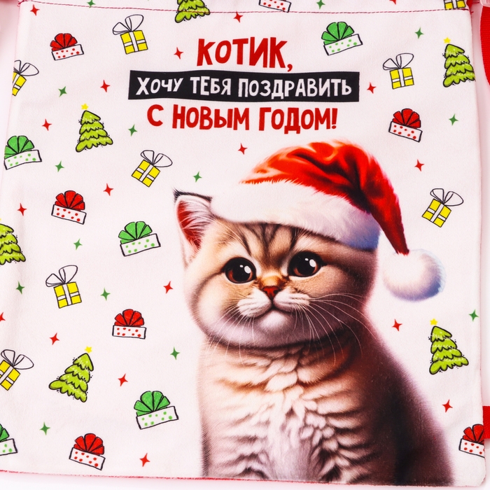Сумка детская «Котик в шапке», 35 × 30 см, новогодняя Сумка детская «Котик в шапке», 35 × 30 см, новогодняя