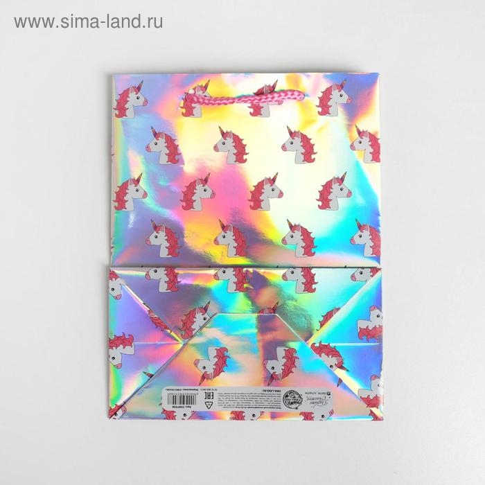 Пакет подарочный голографический, упаковка, &laquo;Единорожки&raquo;, 18 х 23 х 10 см