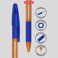 Ручка шариковая ErichKrause R-301 Amber Stick & Grip, узел 0.7 мм, чернила синие, резиновый держатель, длина линии письма 2000 метров