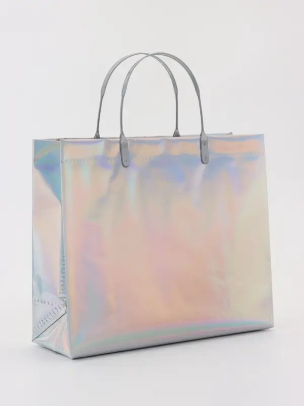 Пакет подарочный ПВХ, голография, серебро, пластиковая ручка, 26&times;22.5&times;10 см