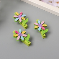 Декор для творчества дерево, фетр "Прищепка. Цветик-семицветик" набор 3 шт 1,2х3х4,8 см