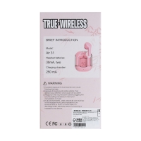 Наушники беспроводные Air31, TWS, вакуумные, BT 5.0, 45/230 мАч, прозрачные, розовые