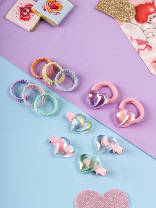 Набор для волос "Аделия" (10 резинок 3 см, 4 зажима 3 см) сердце, розовый