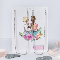 Кулоны &laquo;Неразлучники&raquo; радуга в сердце, цветные в серебре, L=45 см