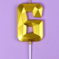 Свеча ГИГАНТ в торт на шпажке &laquo;Грань&raquo;, цифра "6", золотая, 9 см