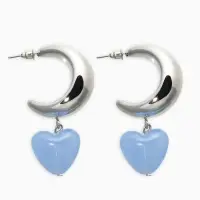 Серьги "Новый стиль", сердечки, цвет голубой в серебре d3см