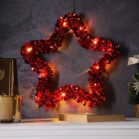 Светодиодная фигура из мишуры &laquo;Звезда красная&raquo; 30 &times; 5 см, 20 LED, батарейки AG10х3 (в комплекте), свечение тёплое белое