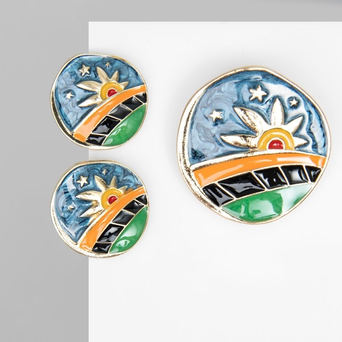 Набор 2 предмета: серьги, брошь-кулон &laquo;Закат&raquo;, цветной в золоте