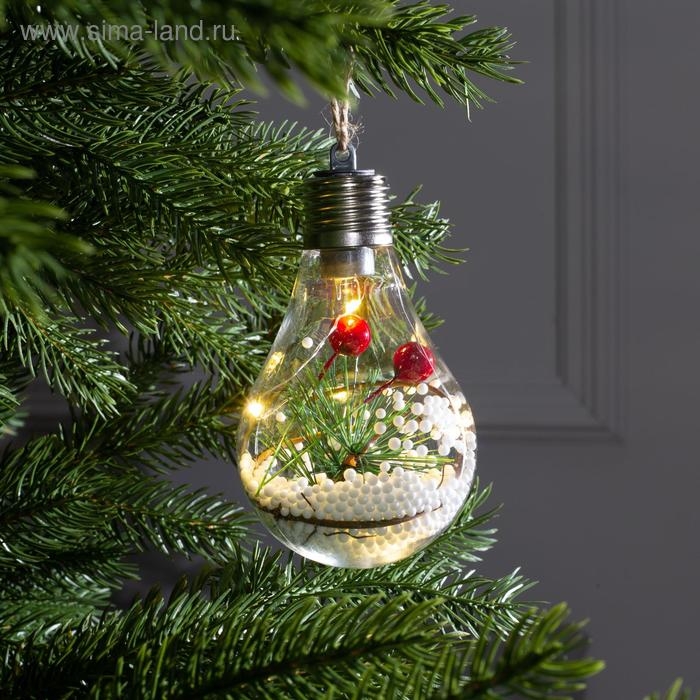 Ёлочный шар &laquo;Еловая ветка&raquo;, батарейки, 5 LED, свечение тёплое белое