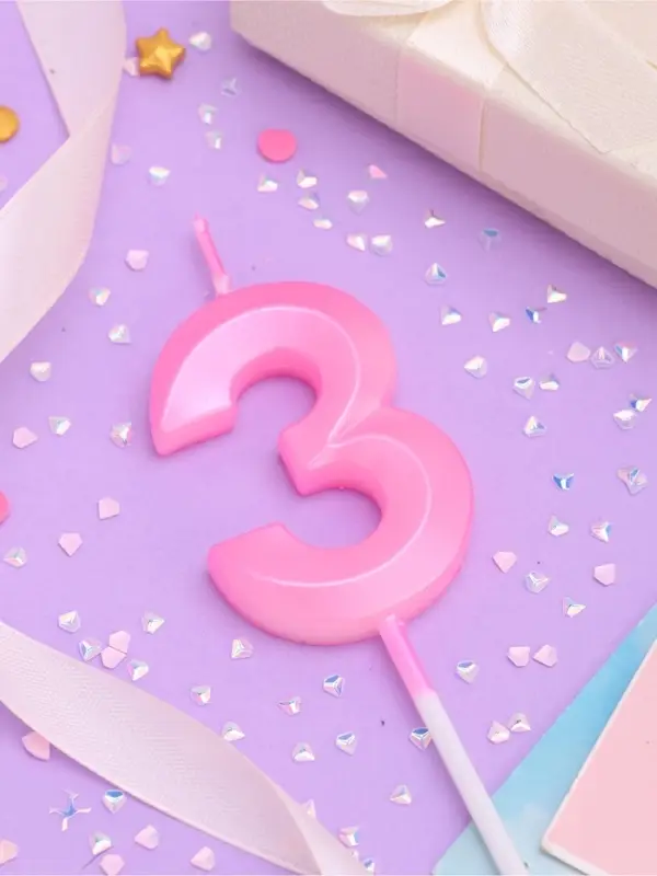 Свеча в торт на шпажке &laquo;Грань&raquo;, цифра 3, 5 см, розовая