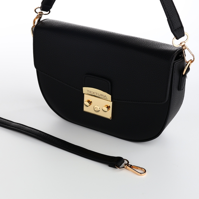 Сумка женская на клапане, TEXTURA, маленький размер, цвет чёрный Сумка женская на клапане, TEXTURA, маленький размер, цвет чёрный