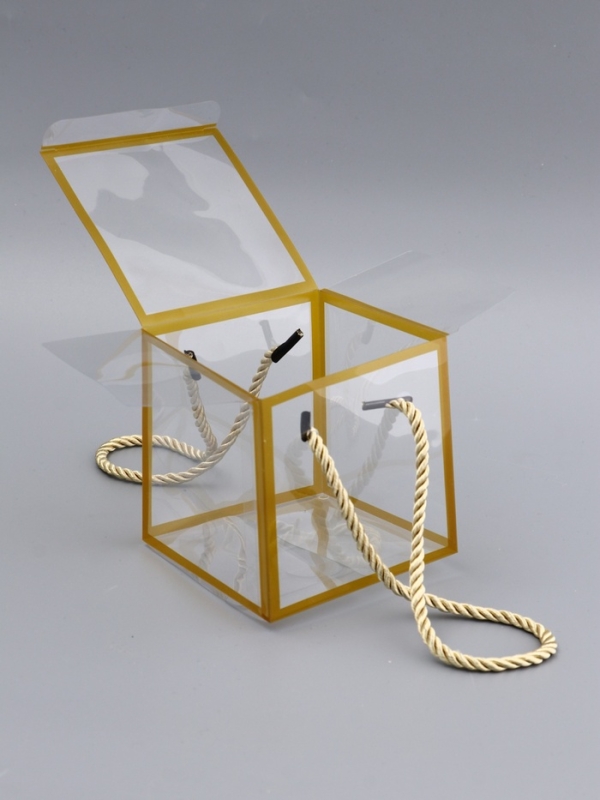 Коробка из PET с ручками, золотая, 10 х 10 х 10 см