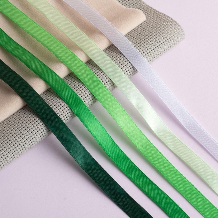 Набор атласных лент, 5 шт, размер 1 ленты: 10 мм &times; 23 &plusmn; 1 м, цвет зелёный спектр