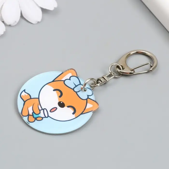 Брелок акрил "Лисёнок со стаканчиком" 4х3,8 см