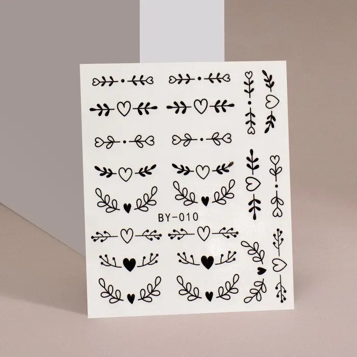 Слайдеры для ногтей &laquo;Сердечки и веточки&raquo;, чёрные