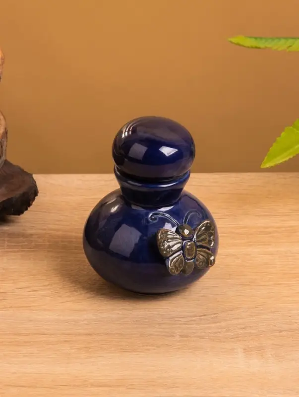 Сосуд для масла "Бабочка" керамика, цв. синий, 8х8х10 см