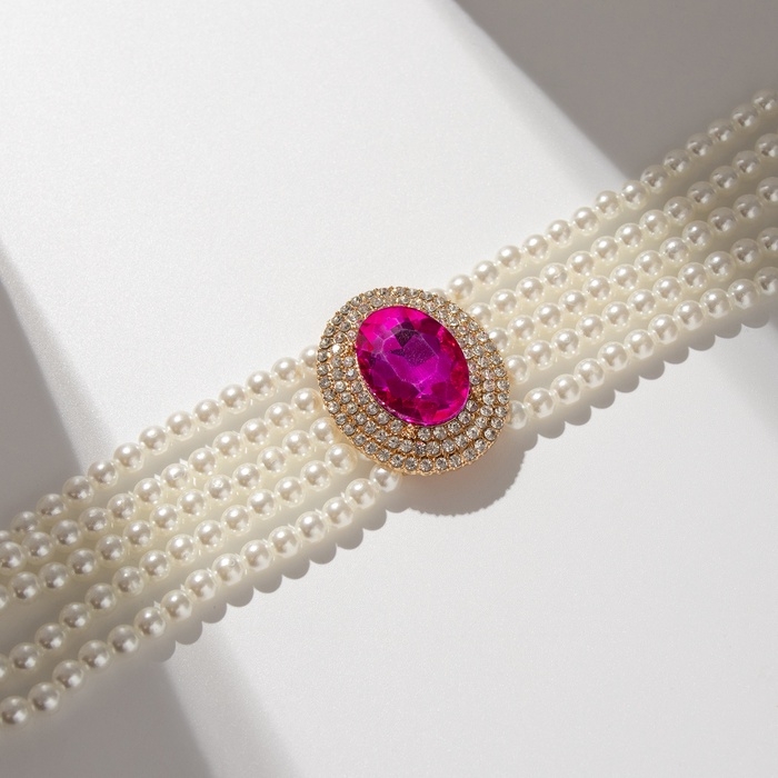 Чокер-колье &laquo;Роскошь&raquo; жемчужое, розовый в золоте, 30,5 см