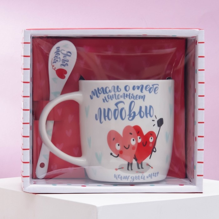 Кружка керамическая с ложкой &laquo;Я тебя люблю&raquo;, 350 мл, цвет белый